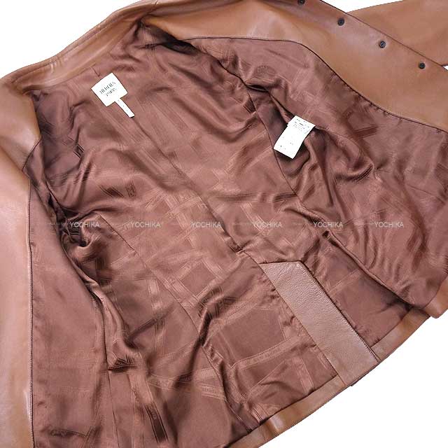 [Pre-loved] HERMES Tailored jacket Ladies Lining Bolduc #40 Brown Lambskin[LIKE NEW][Authentic]