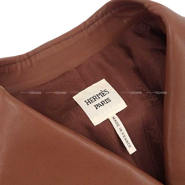 [Pre-loved] HERMES Tailored jacket Ladies Lining Bolduc #40 Brown Lambskin[LIKE NEW][Authentic]