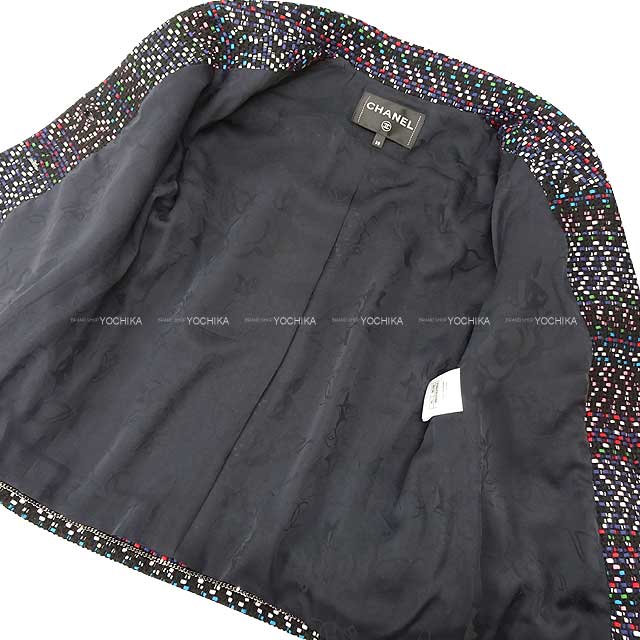 2017 Pre CHANEL Tailored jacket Tweed With Lion Motif Buttons #38 Black/White/Blue/Pink/Red/Green Cotton100% P56043V42196[EXCELLENT][Authentic]