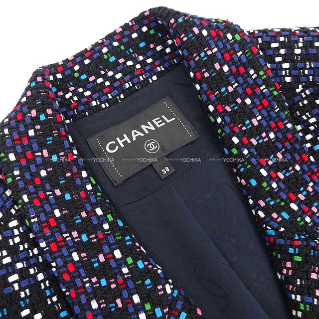 2017 Pre CHANEL Tailored jacket Tweed With Lion Motif Buttons #38 Black/White/Blue/Pink/Red/Green Cotton100% P56043V42196[EXCELLENT][Authentic]