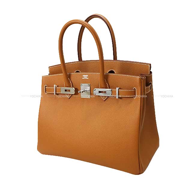 HERMES Handbag Birkin30 Gold Veau Epsom Silver HW Stamp B[ALMOST NEW][Authentic]