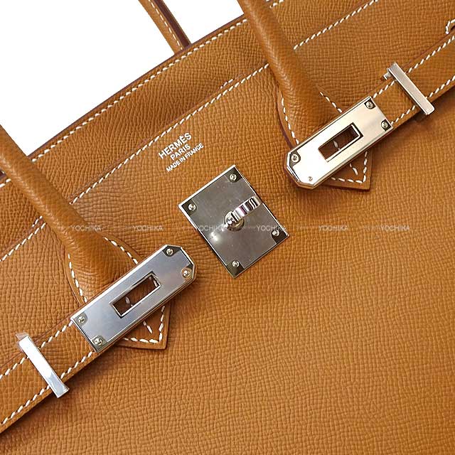 HERMES Handbag Birkin30 Gold Veau Epsom Silver HW Stamp B[ALMOST NEW][Authentic]