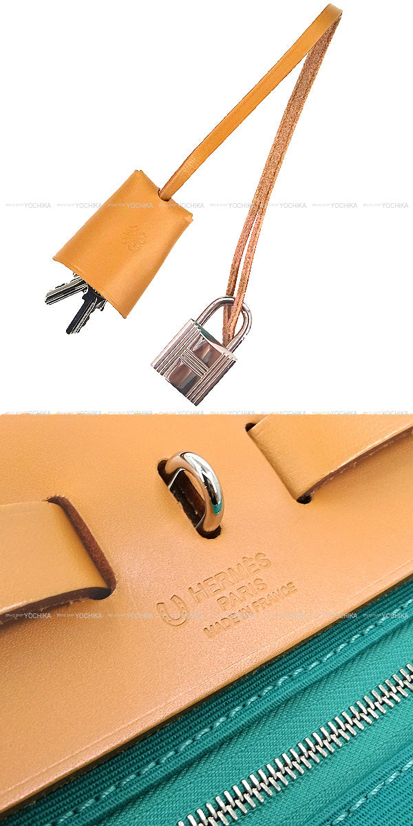 [Pre-loved] HERMES Shoulder bag HerBag Zip PM 31 luncheon Personal Order Vert Verone/Naturel/Noir (Black) Toile Militaire/Vache Hunter/Lacquer Silver HW /Black HW Stamp Z[LIKE NEW][Authentic]