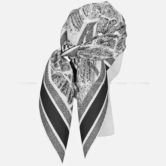 2023 SS Dior scarf Scarf 90 Plan de Paris Square Noir (Black)/Blanc (White) Silk 32PAR090161600_C980[EXCELLENT][Authentic]