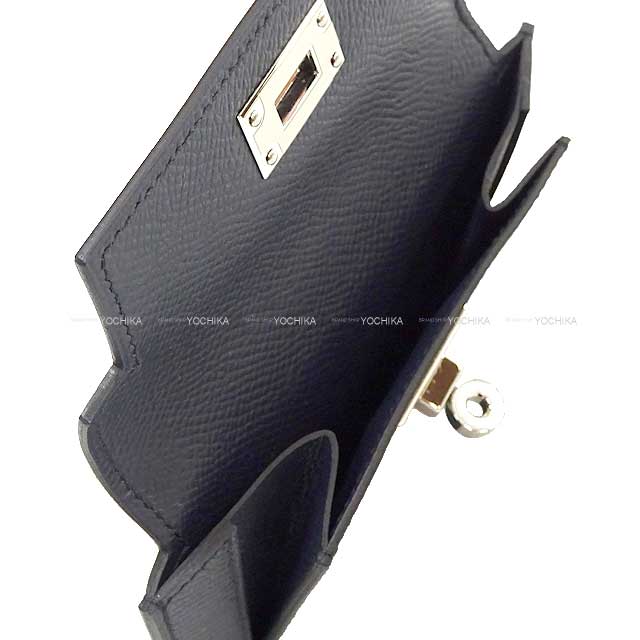 HERMES change purse Kelly Pocket Blue Indigo Veau Epsom Silver HW Stamp Z[EXCELLENT][Authentic]