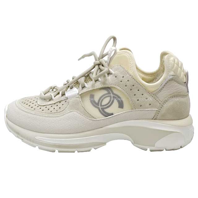 [Pre-loved] 2023 SS CHANEL sneakers COCO Mark Mesh Low cut #36 Beige/Blanc (White) Suede/calfskin/mesh #36 G40193[LIKE NEW][Authentic]