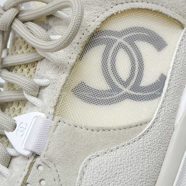 [Pre-loved] 2023 SS CHANEL sneakers COCO Mark Mesh Low cut #36 Beige/Blanc (White) Suede/calfskin/mesh #36 G40193[LIKE NEW][Authentic]