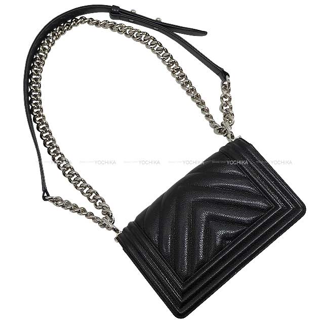 [Pre-loved] CHANEL Shoulder bag BOY CHANEL Chevron V Stitch Chain shoulder bag Noir (Black) Graind Calf(Caviarskin) Silver HW A67085[USED SA][Authentic]