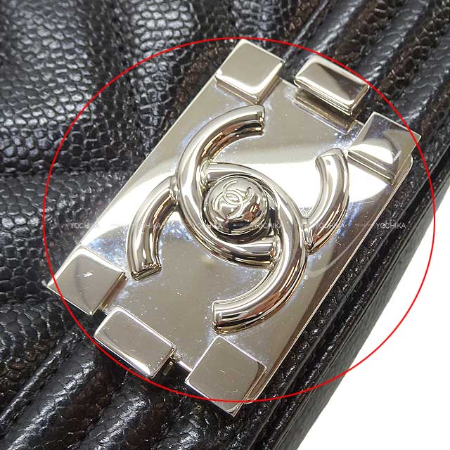 [Pre-loved] CHANEL Shoulder bag BOY CHANEL Chevron V Stitch Chain shoulder bag Noir (Black) Graind Calf(Caviarskin) Silver HW A67085[USED SA][Authentic]