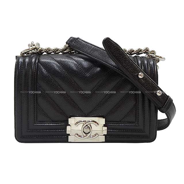 [Pre-loved] CHANEL Shoulder bag BOY CHANEL Chevron V Stitch Chain shoulder bag Noir (Black) Graind Calf(Caviarskin) Silver HW A67085[USED SA][Authentic]