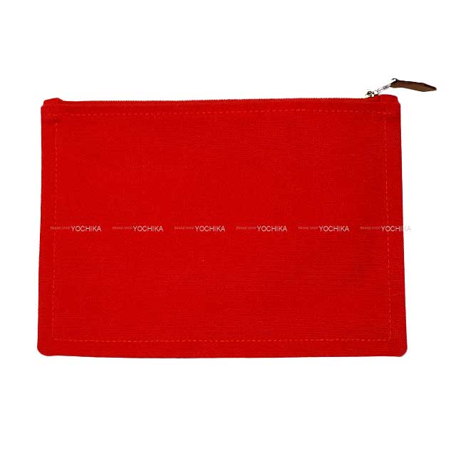 HERMES Pouch Flat Yachting PM Rouge Cotton100% Silver HW[EXCELLENT][Authentic]