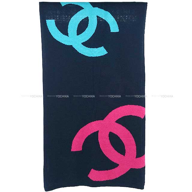 CHANEL muffler COCO mark logo stole Navy/Multicolor Cashmere 64%/Cotton 36％ AA9710[BRAND NEW][Authentic]