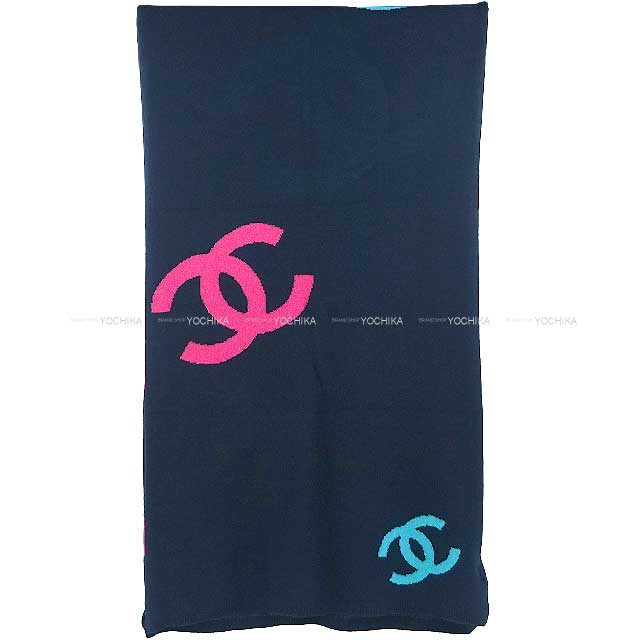 CHANEL muffler COCO mark logo stole Navy/Multicolor Cashmere 64%/Cotton 36％ AA9710[BRAND NEW][Authentic]