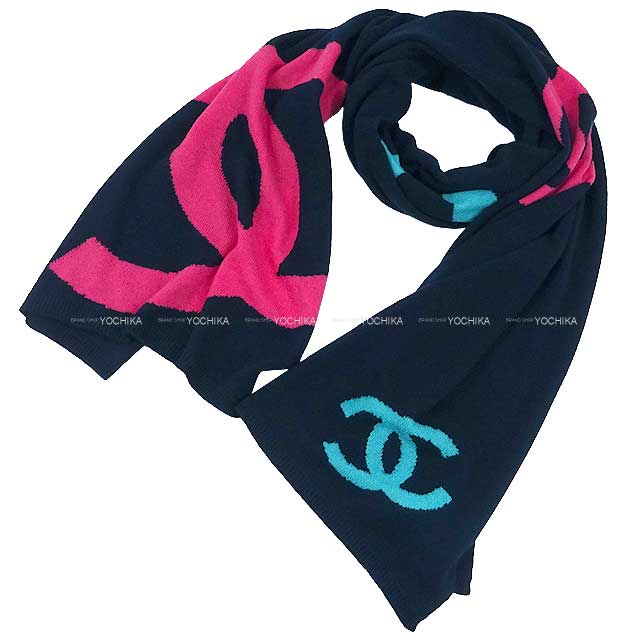 CHANEL muffler COCO mark logo stole Navy/Multicolor Cashmere 64%/Cotton 36％ AA9710[BRAND NEW][Authentic]