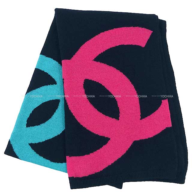 CHANEL muffler COCO mark logo stole Navy/Multicolor Cashmere 64%/Cotton 36％ AA9710[BRAND NEW][Authentic]