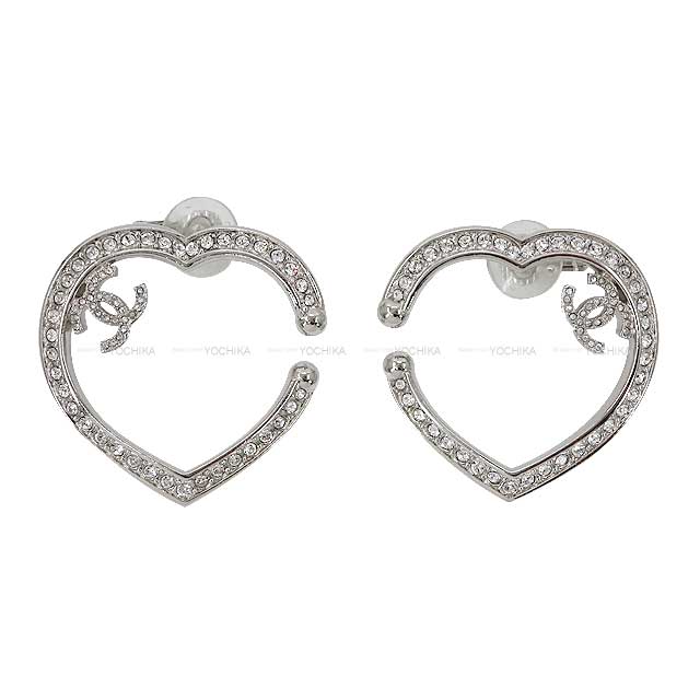 2023 AW NEW CHANEL earrings COCO Mark Heart Motif Rhinestone Silver Silver HW ABB663[BRAND NEW][Authentic]