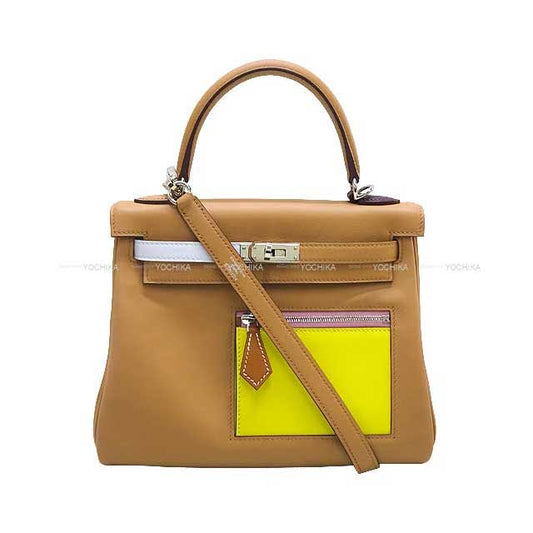 HERMES Shoulder bag Kelly25 Retourne Colormatic Chai/Lime/Blue brume/Cassis/Mauve sylvestre/Nata Veau Swift Silver HW Stamp U[EXCELLENT][Authentic]