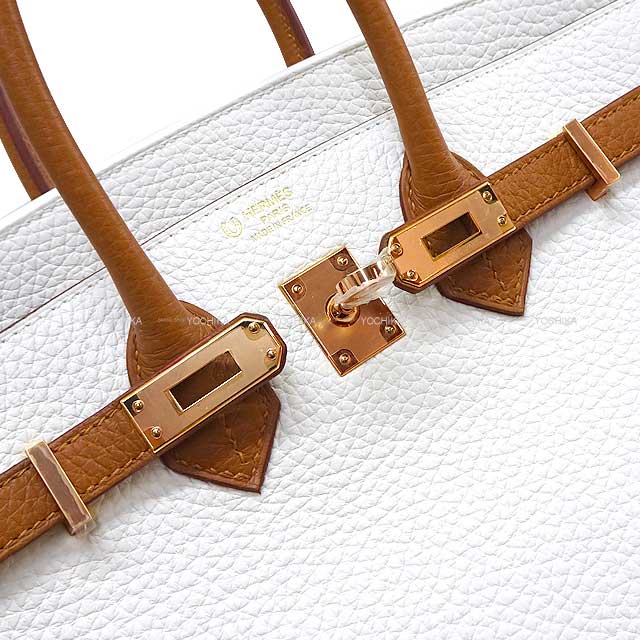 HERMES Handbag Birkin25 Personal order with stamp H Blanc (White)/Gold Taurillon Clemence Rose Gold HW Stamp U[BRAND NEW][Authentic]