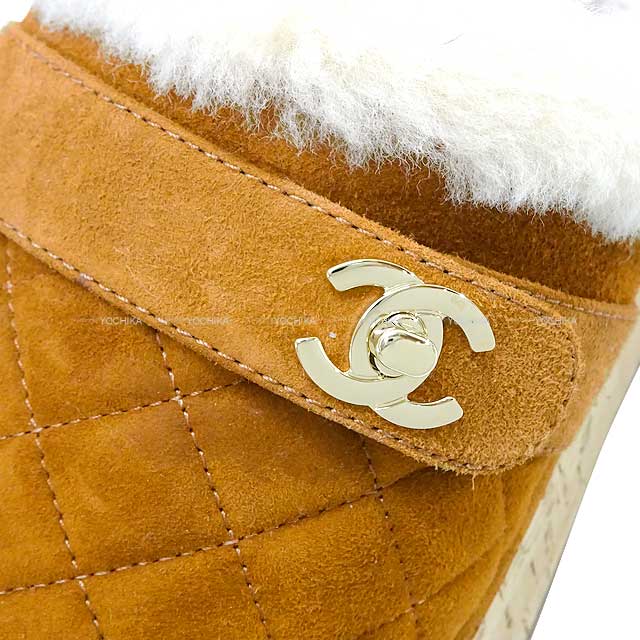 CHANEL slip on Clogs Turn lock COCO Mark Matelasse Sabot Sandal #37 Brown Suede cal/ #37 Champagne Gold HW G38271[BRAND NEW][Authentic]