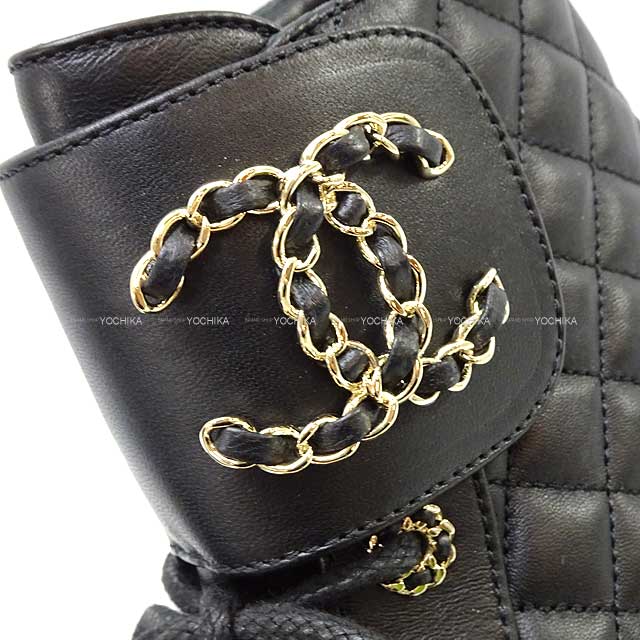 [Pre-loved] 2020 CHANEL boots Lace-up Short boots Chain COCO Mark Matelasse #37 Noir (Black) Lambskin/Calfskin #37 Champagne Gold HW G36424[LIKE NEW][Authentic]