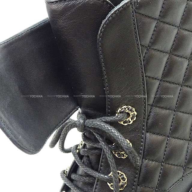 [Pre-loved] 2020 CHANEL boots Lace-up Short boots Chain COCO Mark Matelasse #37 Noir (Black) Lambskin/Calfskin #37 Champagne Gold HW G36424[LIKE NEW][Authentic]