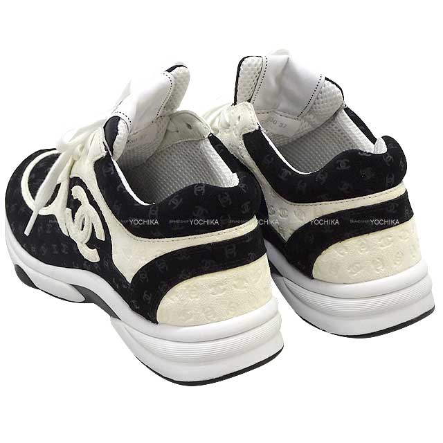 [Pre-loved] 2022 AW CHANEL sneakers Random Mini COCO Mark #37 Noir (Black)/Blanc (White) Suede cal #37 G39230[LIKE NEW][Authentic]