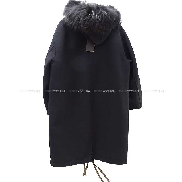 2020 AW FENDI Fur hoodie coat Zucca FF reversible coat #44 Noir (Black)/Brown Wool/Silk/Silver fox FF8581[EXCELLENT][Authentic]