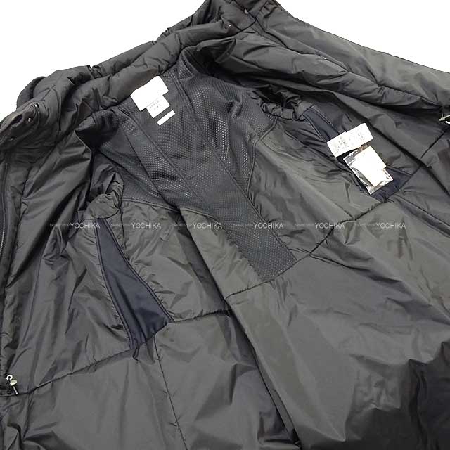 HERMES Down jacket Nutria Fur Hood Leather Trim Coat #42 Noir (Black) Polyester 98%/Polyurethane 2% 42[EXCELLENT][Authentic]