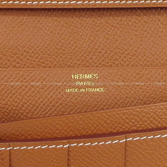 HERMES long wallet Bearn Soufflet Gold Veau Epsom Gold HW Stamp D[EXCELLENT][Authentic]