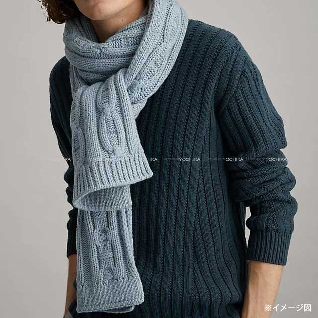 2022AW HERMES muffler Knit Tri Maillon Chene d'Angkle Motif Brume Cashmere100%[EXCELLENT][Authentic]