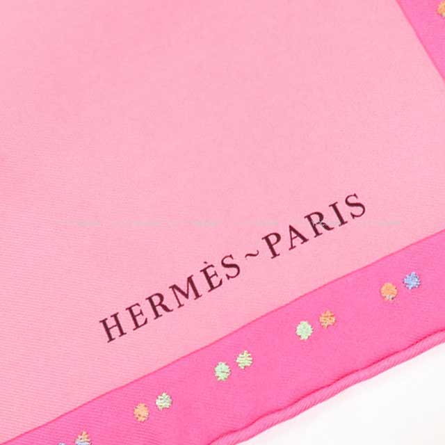 HERMES scarf Carre 45 Gavroche Embroidery Robe Legere Rose/Bleu/Jaune Silk100%[BRAND NEW][Authentic]