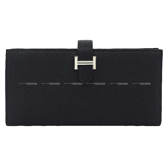 HERMES long wallet Bearn Soufflet Noir (Black) Chevre Myzore Silver HW Stamp B[BRAND NEW][Authentic]