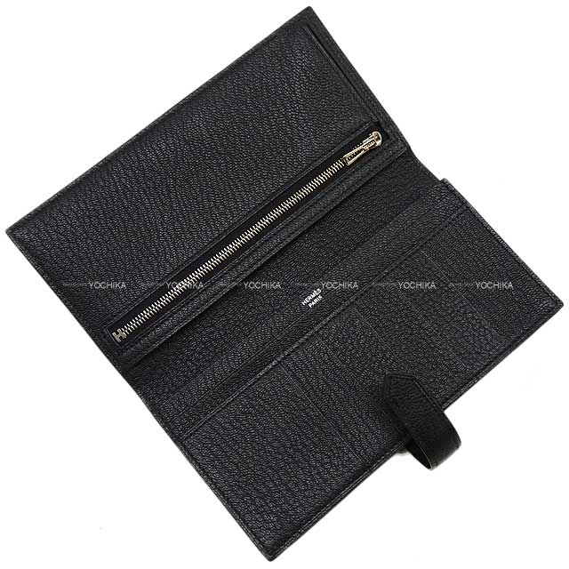 HERMES long wallet Bearn Soufflet Noir (Black) Chevre Myzore Silver HW Stamp B[BRAND NEW][Authentic]