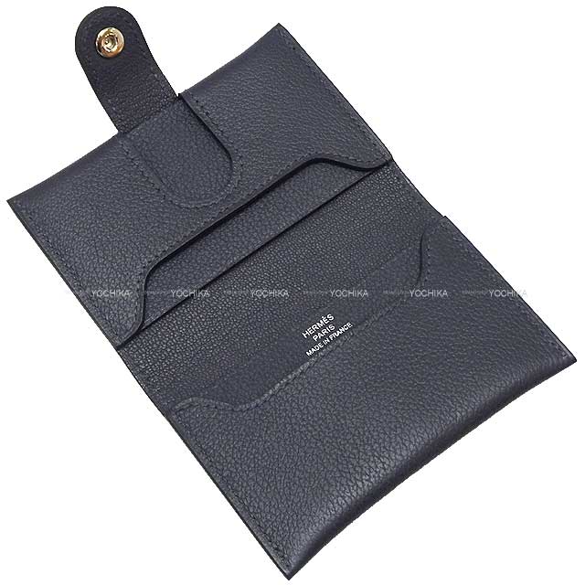 HERMES card holder R.M.S holder Clou de Selle Button Bleu Nuit Evercolor Silver HW Stamp B[BRAND NEW][Authentic]