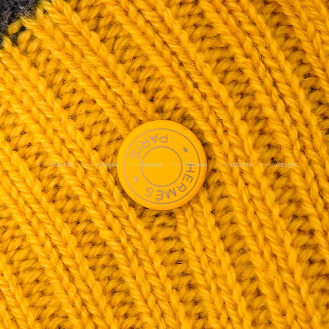 HERMES Knit cap Knit hat with crudo cell Hugo #L Grease/Jaune Cashmere100%[BRAND NEW][Authentic]