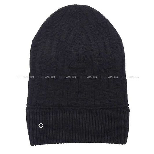 HERMES Knit cap Knit hat FREQUENCE #L Noir (Black) Wool100% Silver HW[BRAND NEW][Authentic]