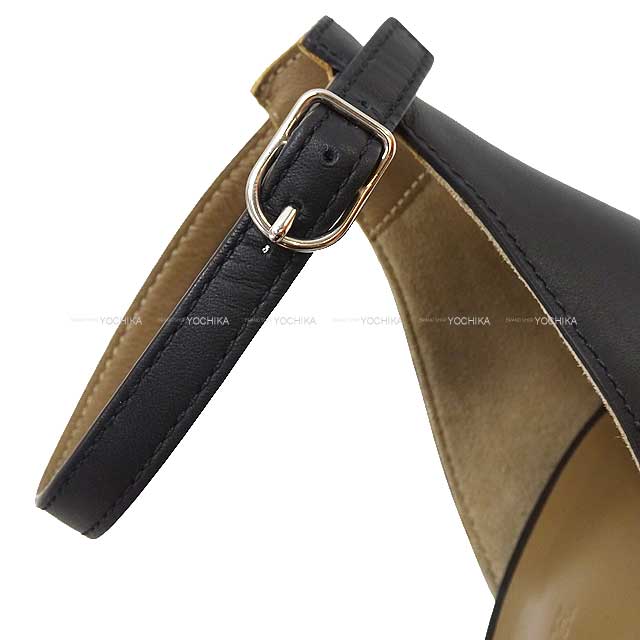 HERMES sandals Wedge sole ankle strap legend Noir (Black) Calf 36.5 Silver HW[EXCELLENT][Authentic]