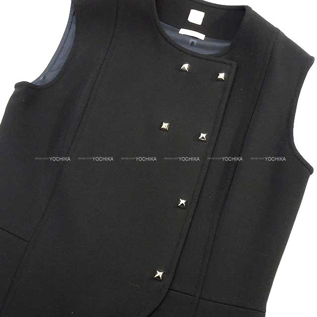 [Pre-loved] 2021 AW HERMES One‐piece dress Medor Studs Long Gilet Coat #40 Noir (Black) 40 Silver HW[LIKE NEW][Authentic]