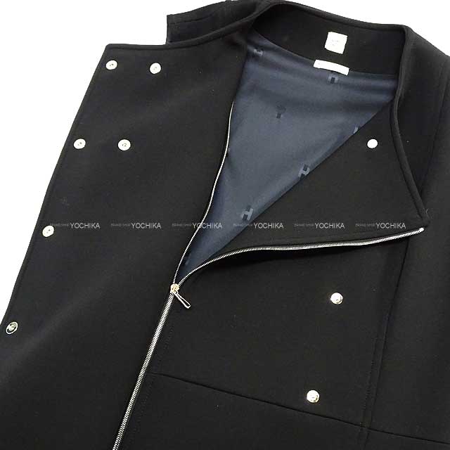 [Pre-loved] 2021 AW HERMES One‐piece dress Medor Studs Long Gilet Coat #40 Noir (Black) 40 Silver HW[LIKE NEW][Authentic]