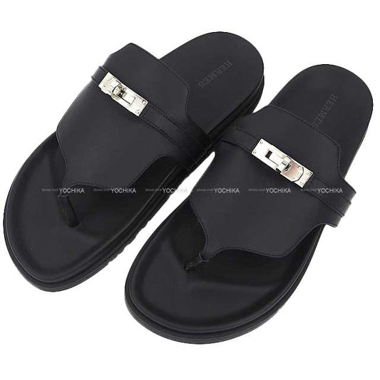 HERMES sandals Empire #38.5 Noir (Black) Calf #38.5 Silver HW[BRAND NEW][Authentic]