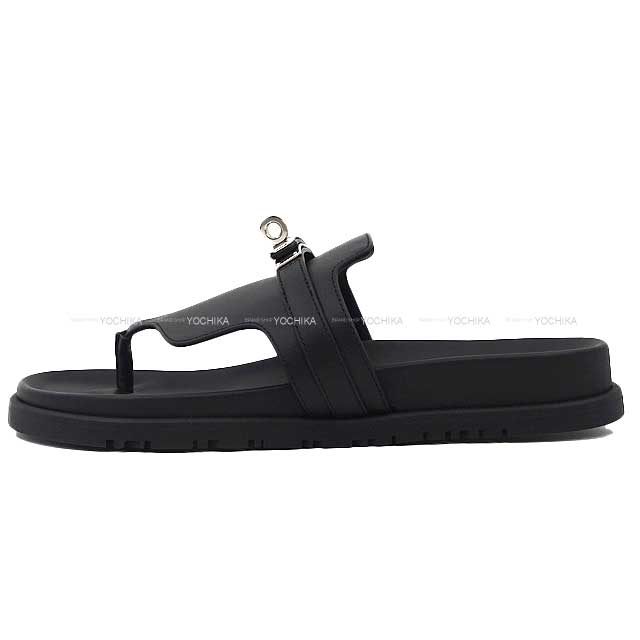 HERMES sandals Empire #38.5 Noir (Black) Calf #38.5 Silver HW[BRAND NEW][Authentic]