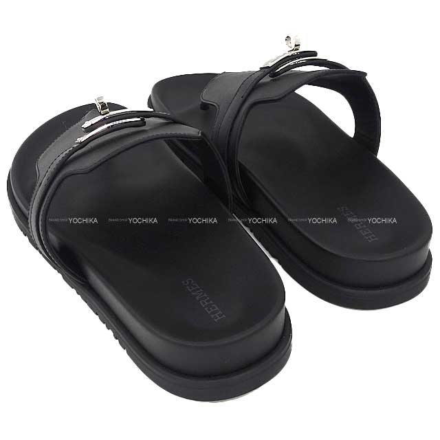 HERMES sandals Empire #38.5 Noir (Black) Calf #38.5 Silver HW[BRAND NEW][Authentic]