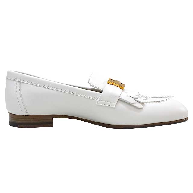 HERMES loafers Fringe Moccasin Royal Blanc (White) Calf skin #36.5 Rose Gold HW[EXCELLENT][Authentic]