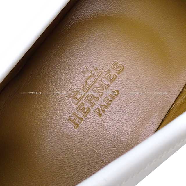 HERMES loafers Fringe Moccasin Royal Blanc (White) Calf skin #36.5 Rose Gold HW[EXCELLENT][Authentic]