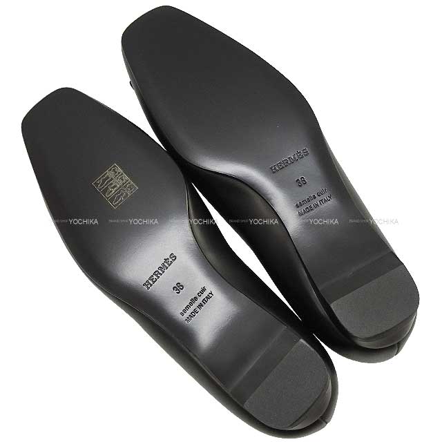 2022AW HERMES Flat Shoes Danseuse Noir (Black) Calfskin #36 Silver HW[EXCELLENT][Authentic]