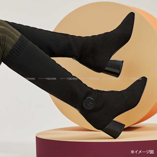 HERMES boots Fontaine 60 #36.5 Noir (Black) Knit/Calf #36.5[BRAND NEW][Authentic]