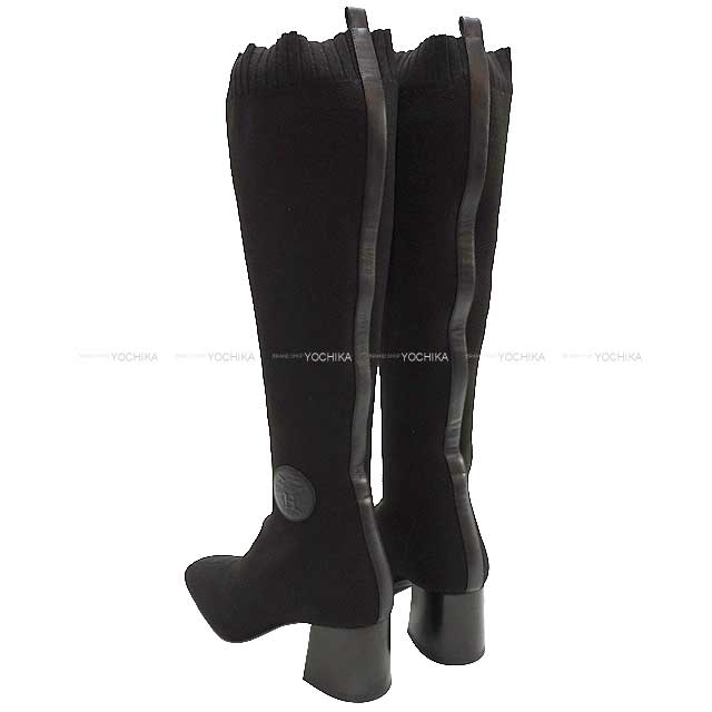 HERMES boots Fontaine 60 #36.5 Noir (Black) Knit/Calf #36.5[BRAND NEW][Authentic]