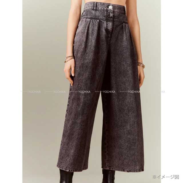 2022 AW CHANEL Denim Pants Paerl Button Gaucho Wide Wash processing #34 Noir (Black) Denim 34 P73404[EXCELLENT][Authentic]