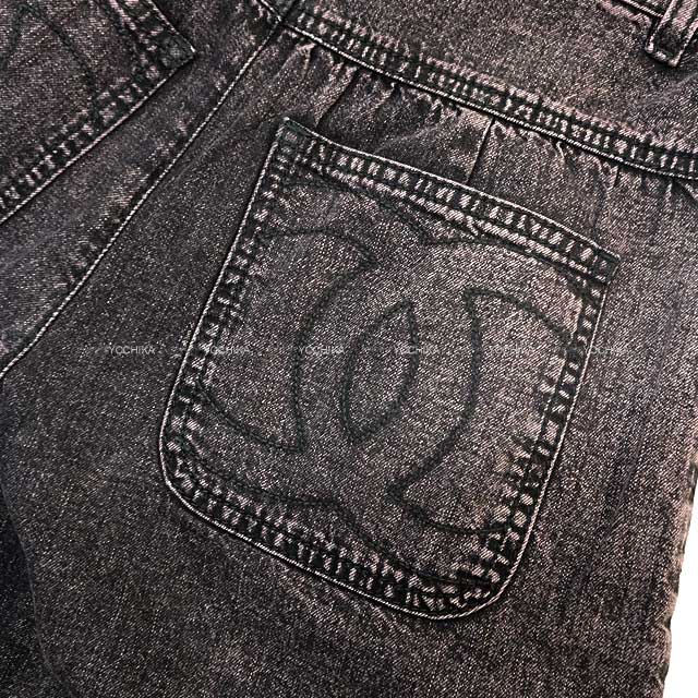 2022 AW CHANEL Denim Pants Paerl Button Gaucho Wide Wash processing #34 Noir (Black) Denim 34 P73404[EXCELLENT][Authentic]