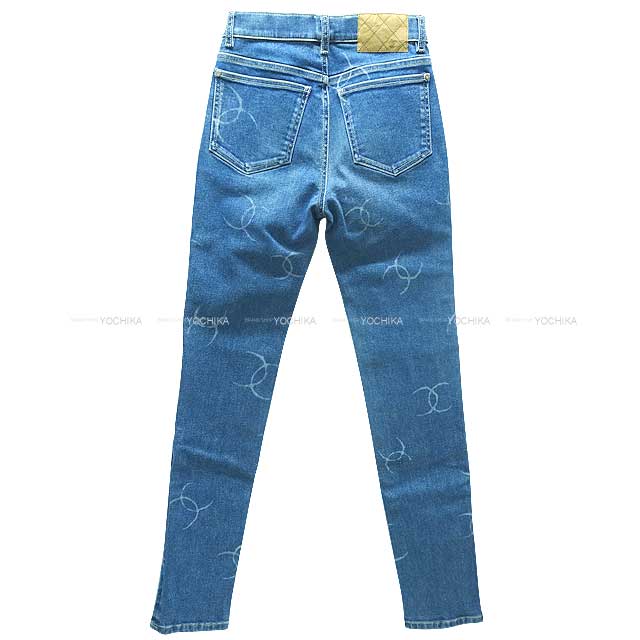 2020 CHANEL Denim Pants Skinny jeans COCO Mark Logo #34 Blue Print Denim 34 Silver HW P64935[EXCELLENT][Authentic]